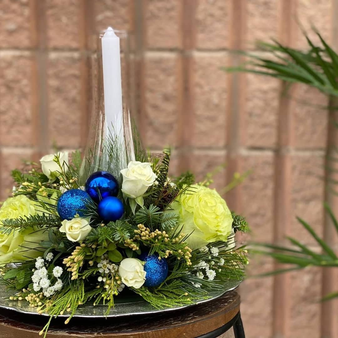 Winter Solstice Blue & White Centerpiece – Beaver Creek Florist, Markham ON