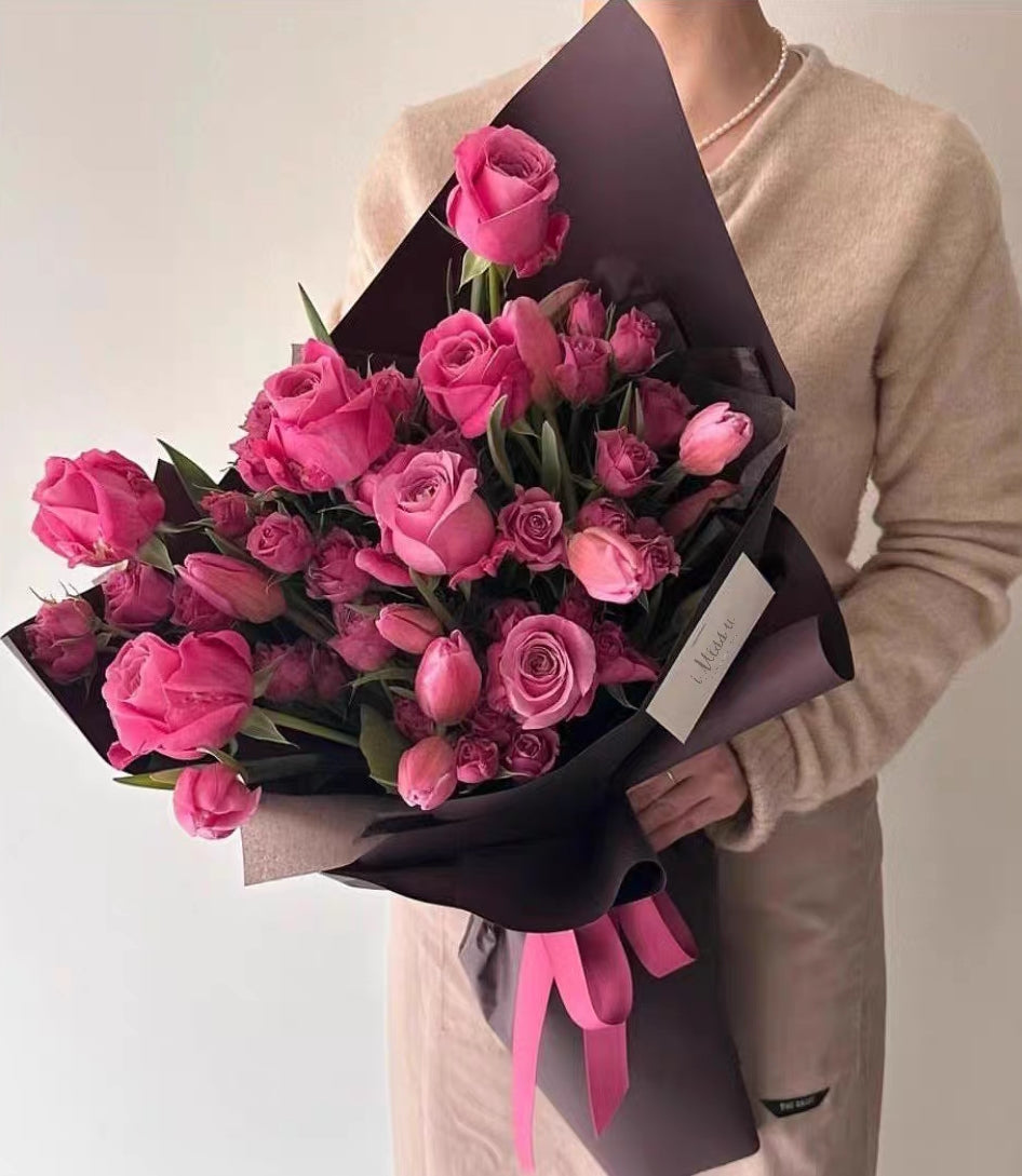 Fuchsia Fantasy Tulip & Rose Bouquet