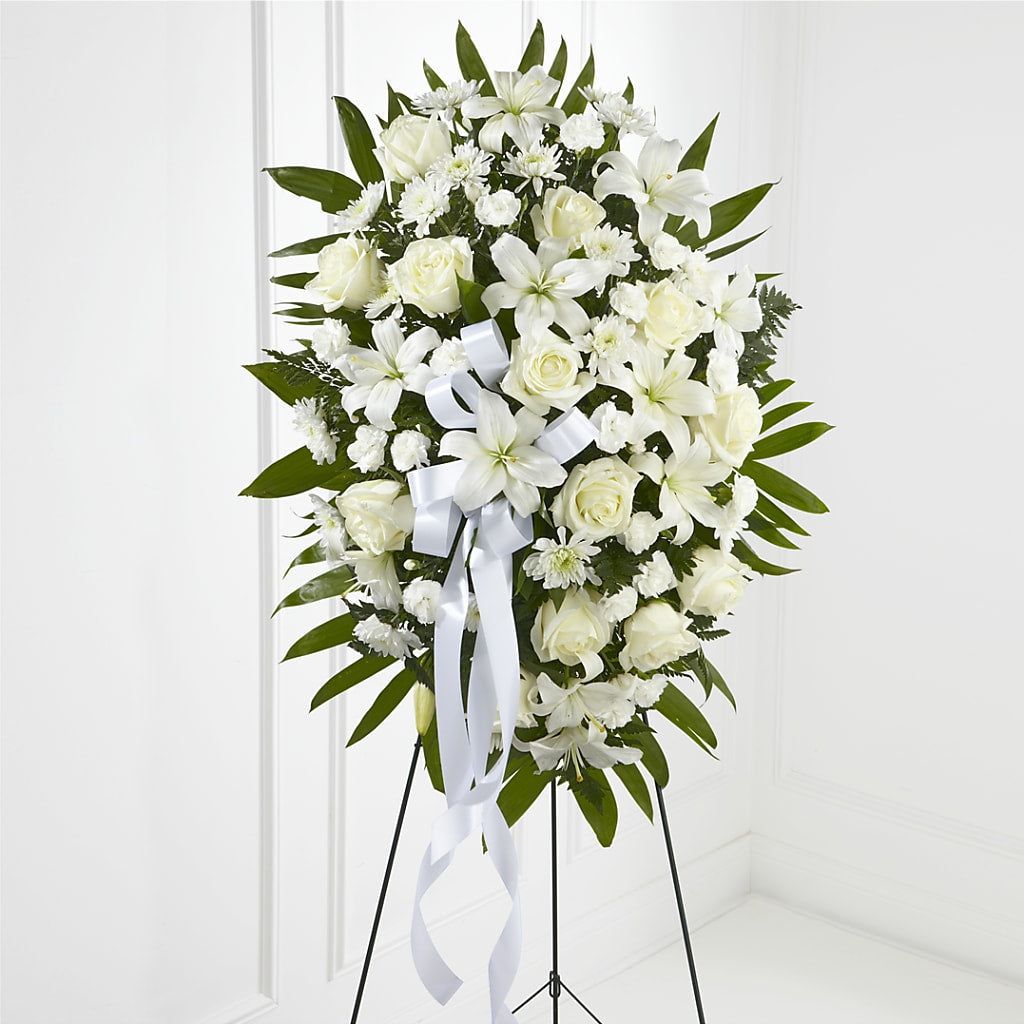 Exquisite Tribute Standing Spray-White Ribbon – Beaver Creek Florist, Markham ON
