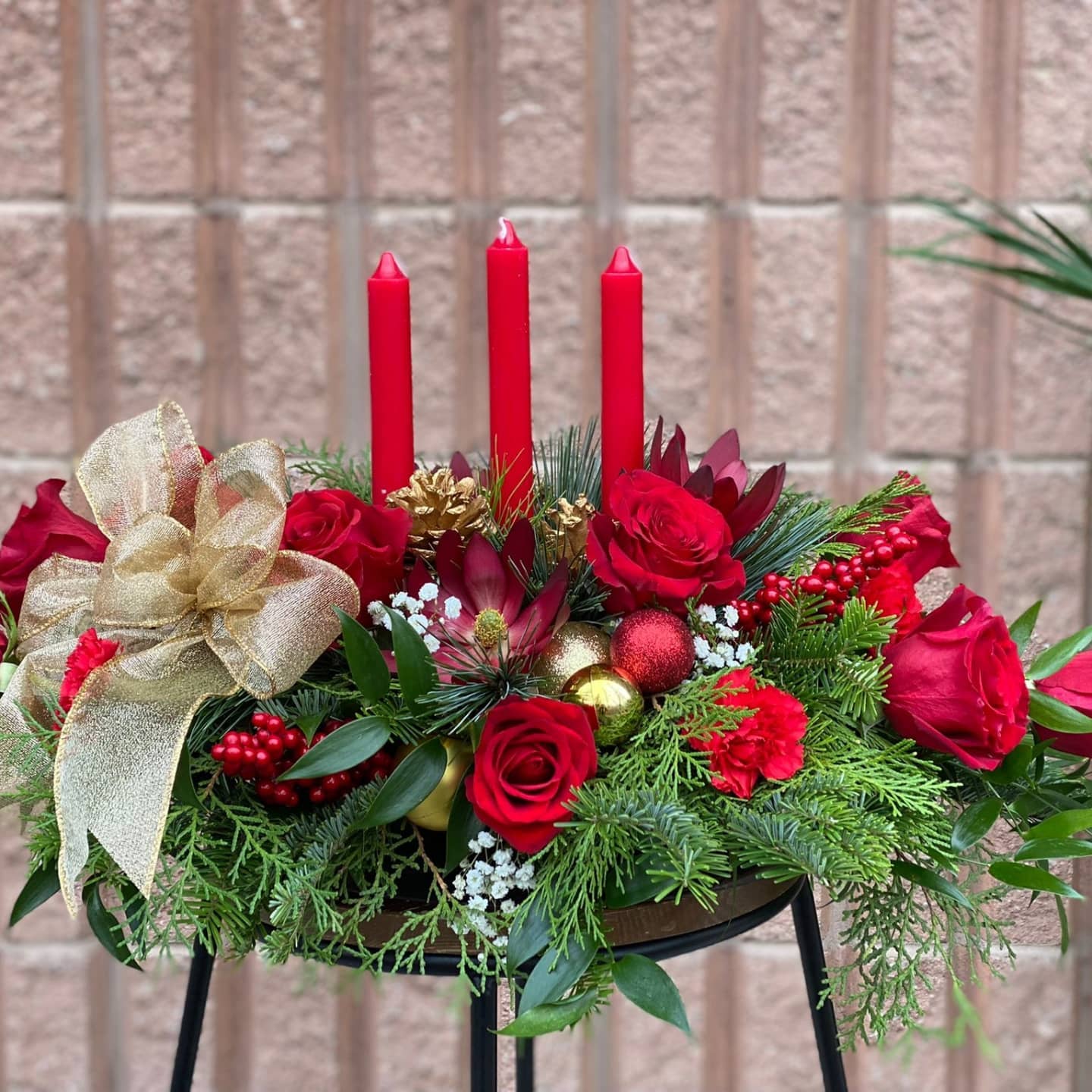 Holiday Hearth Triple Candle Centerpiece