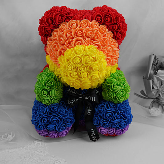 Artificial Rainbow Rose Bear